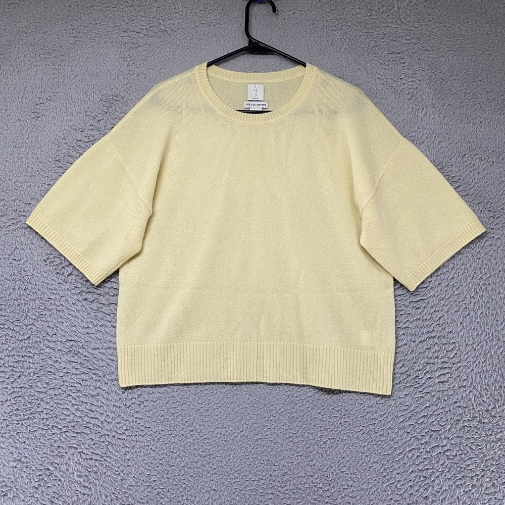 Joie 100% Cashmere Sweater Womens M Butter Yellow Short Sleeve Boxy Knit